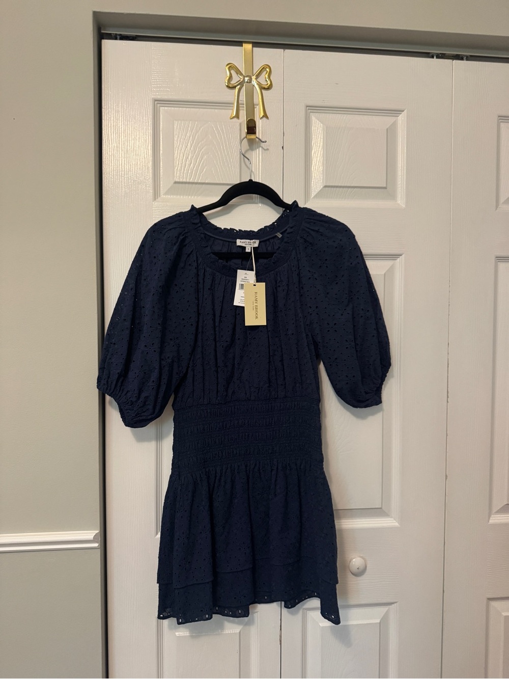 Ramy Brook Navy Eyelet Tiered Mini Dress